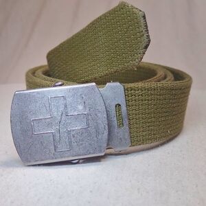 1950-1970s Vintage Swiss Military Canvas Army Green Belt with Slider Buckle| 38